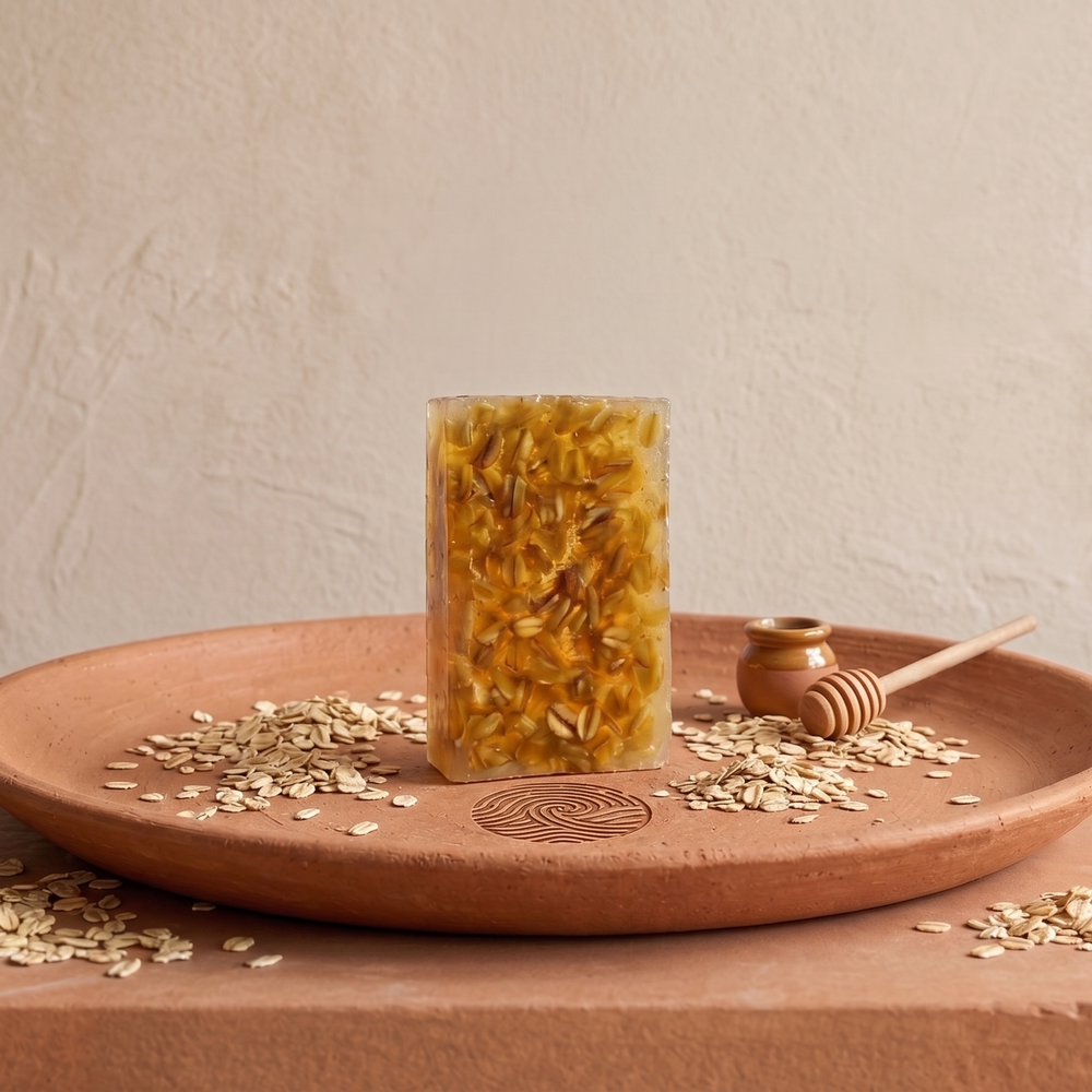 Jabón de avena de Linaje de Barro, barra artesanal natural calmante para piel sensible